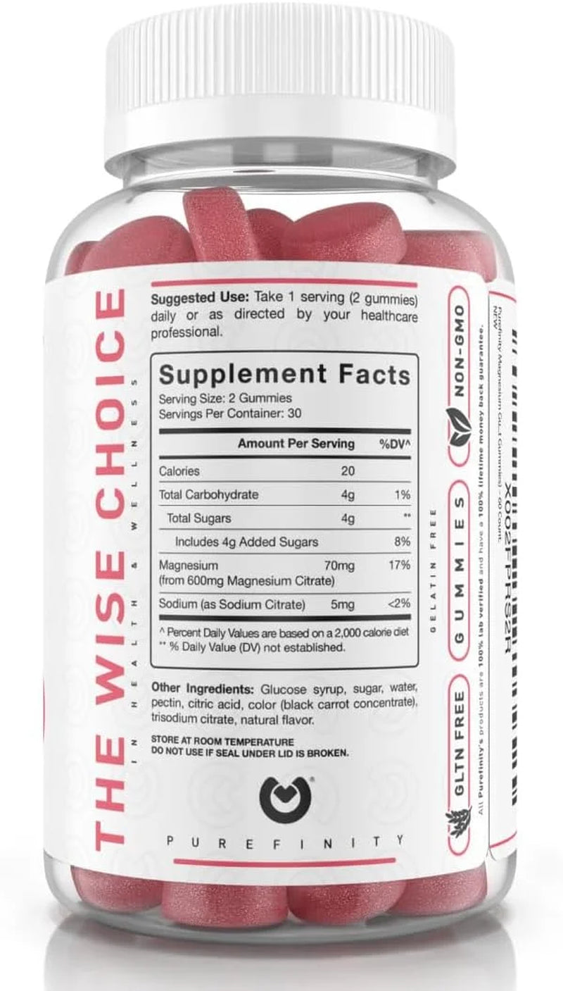 Magnesium Gummies 600Mg - High Absorption Support for Cramps, Muscle Recovery, Sleep, Bone, and Energy Support - Vegan, Non-Gmo, Allergen Free - 60 Gummies