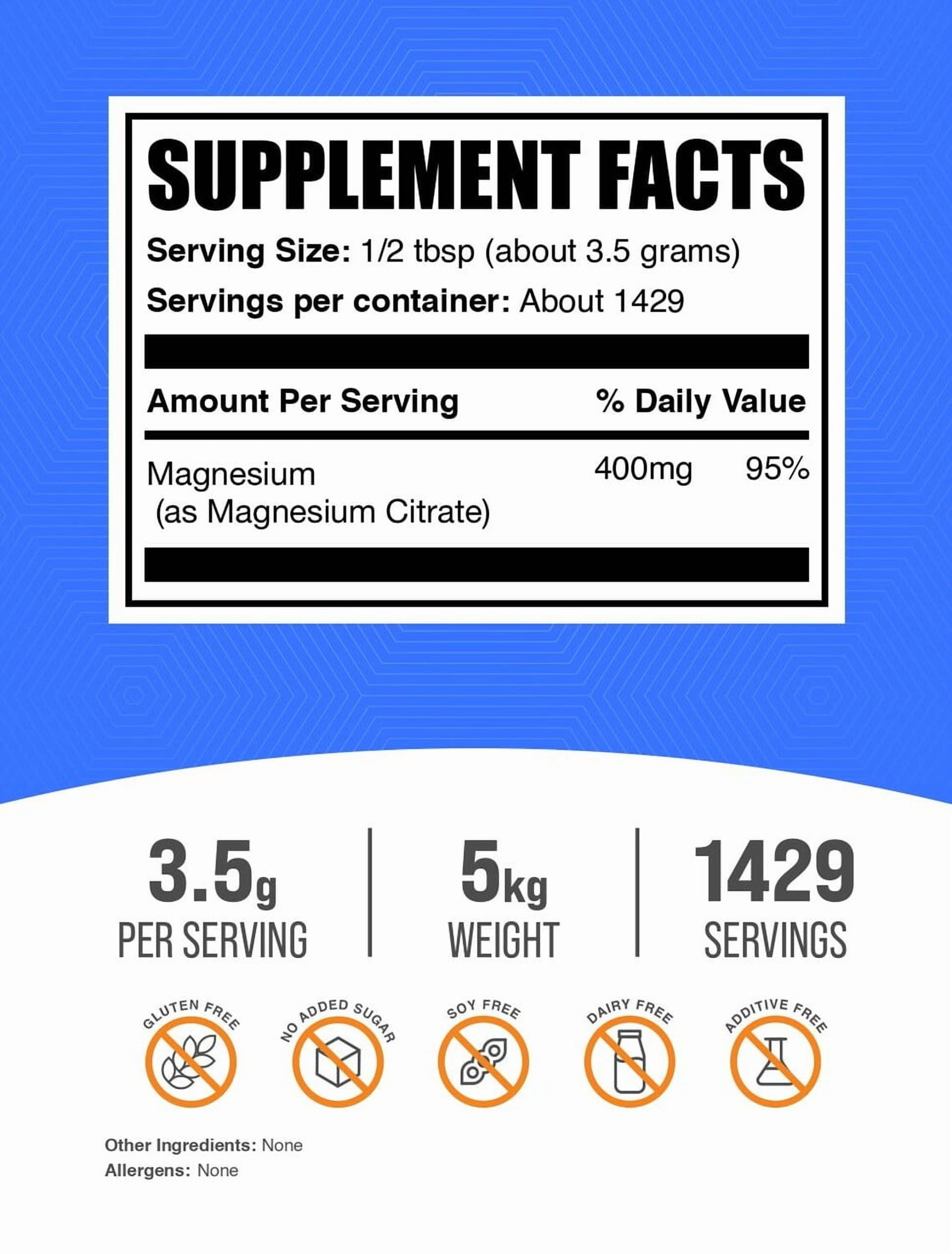 Bulksupplements Magnesium Citrate Powder, 3.5G - (5Kg - 11 Lbs)