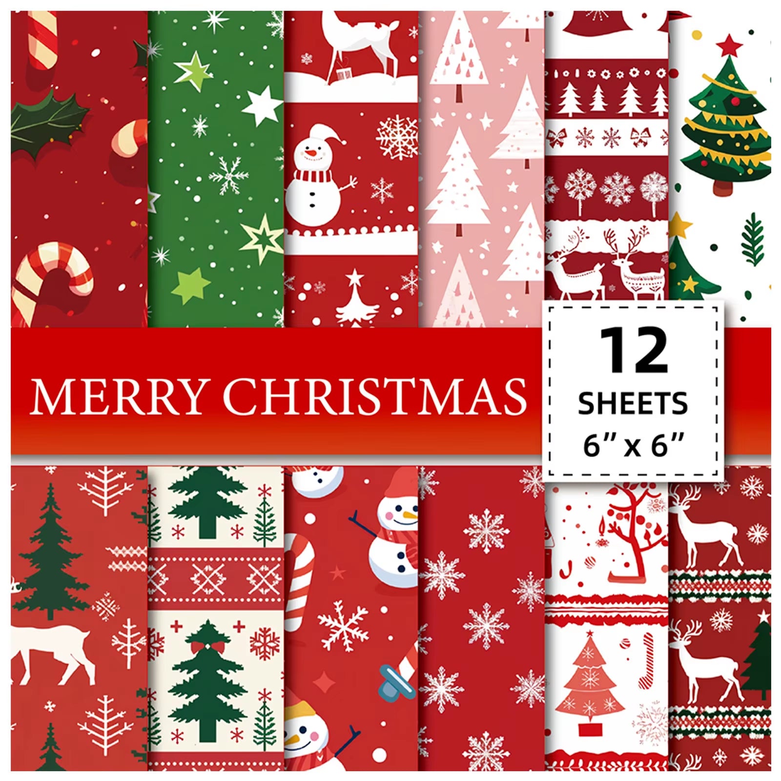 12 Sheet Scrapbooking Paper 15X15Cm, Christmas Journal Planner Paper Pad Cardstock Backgrounds Card for DIY Art Craft Decoration