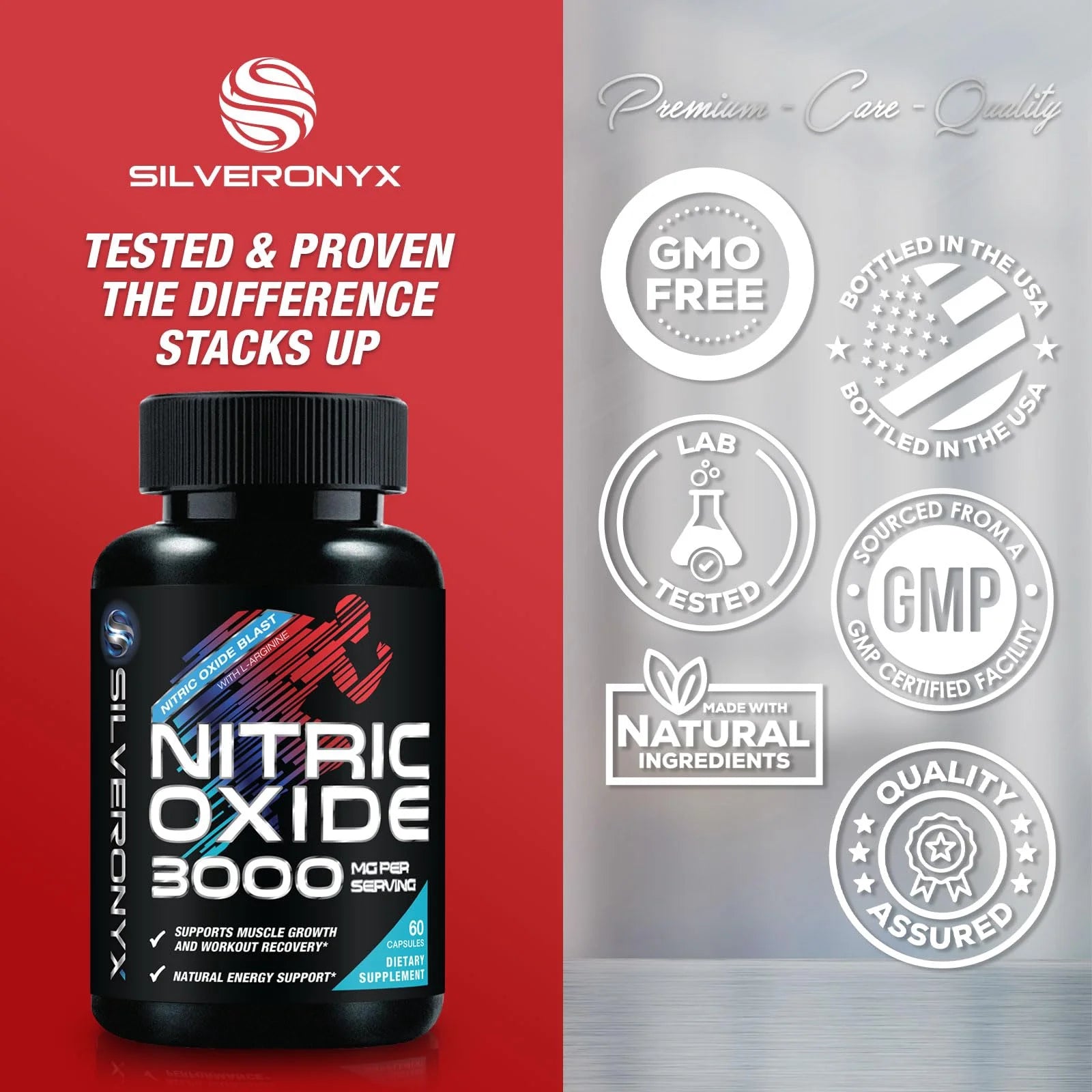 Extra Strength Nitric Oxide Booster 3000Mg - 3X Strength L-Arginine AKG & Citrulline Malate - Premium Nitric Booster Natural Energy, Muscle & Heart Support, Bottled in USA Men & Women - 60 Capsules