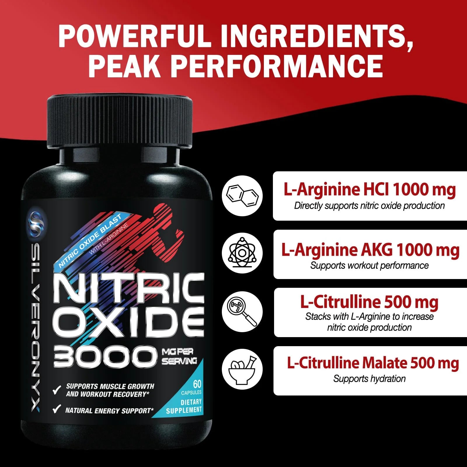 Extra Strength Nitric Oxide Booster 3000Mg - 3X Strength L-Arginine AKG & Citrulline Malate - Premium Nitric Booster Natural Energy, Muscle & Heart Support, Bottled in USA Men & Women - 60 Capsules