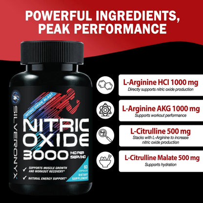 Extra Strength Nitric Oxide Booster 3000Mg - 3X Strength L-Arginine AKG & Citrulline Malate - Premium Nitric Booster Natural Energy, Muscle & Heart Support, Bottled in USA Men & Women - 60 Capsules