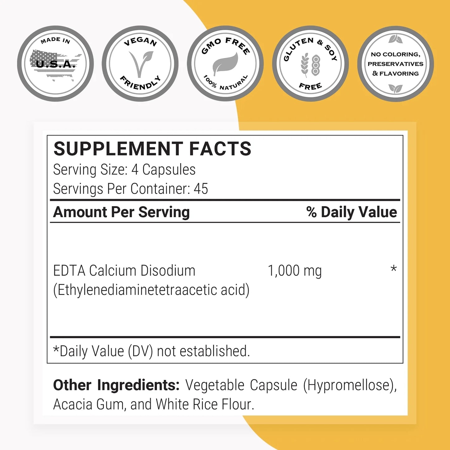 - EDTA 1000Mg per Day - Calcium Disodium EDTA Supplement | Non-Gmo & Gluten Free - 180 Vegetarian Capsules