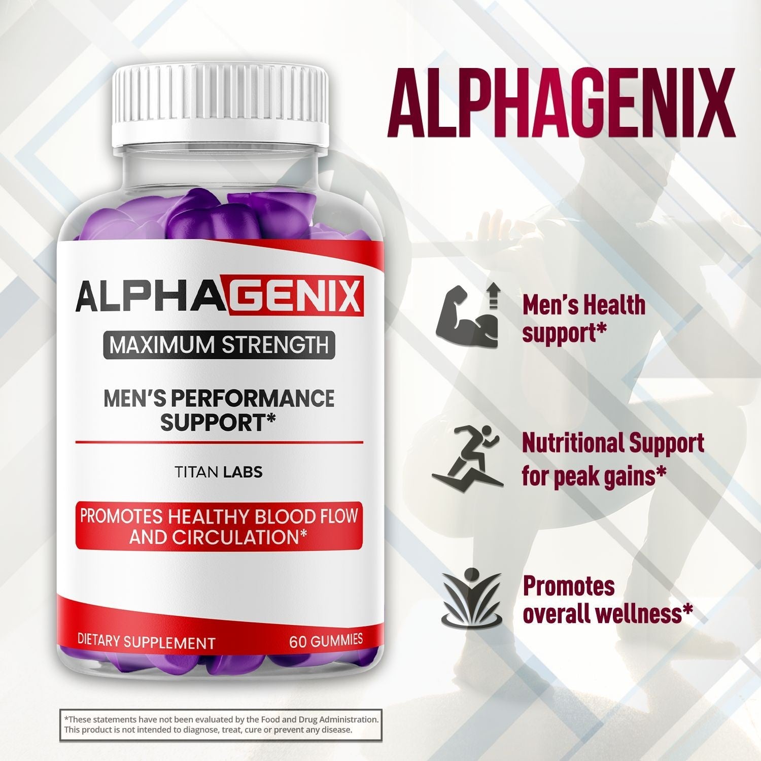 (1 Pack) Alphagenix Male Gums Advanced Support Supplement Alpha Genix 60 Gummies