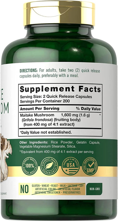 Maitake Mushroom Supplement | 1600Mg | 400 Extract Capsules for Men and Women | by