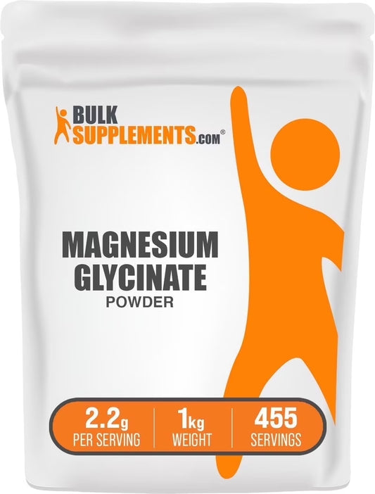Bulksupplements Magnesium Glycinate Powder - Magnesium Supplement, Easily Absorbed, Unflavored, 2.2G per Serving, 1Kg (2.2 Lbs)
