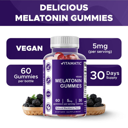 2 Pack  Melatonin Gummies for Kids & Adults - (2.5Mg 5Mg & 10Mg Doses) - 60 Vegan Gummies - Natural Sleep Aid Supplement (Total 120 Gummies)