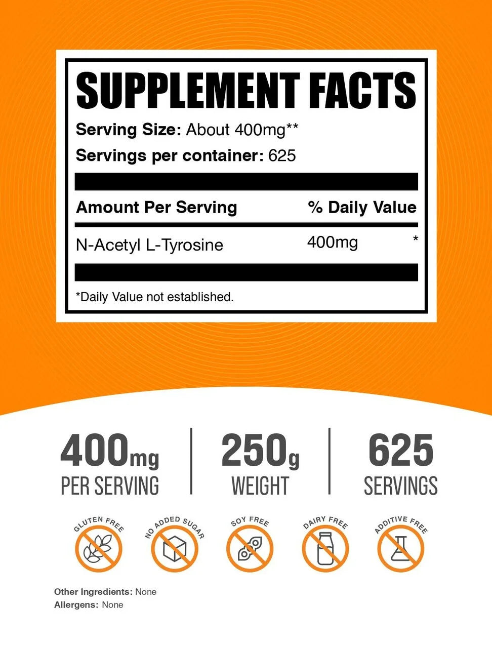 Bulksupplements N-Acetyl L-Tyrosine (NALT) Powder - 400Mg per Serving - 250 Grams (8.8 Oz) - 625 Servings