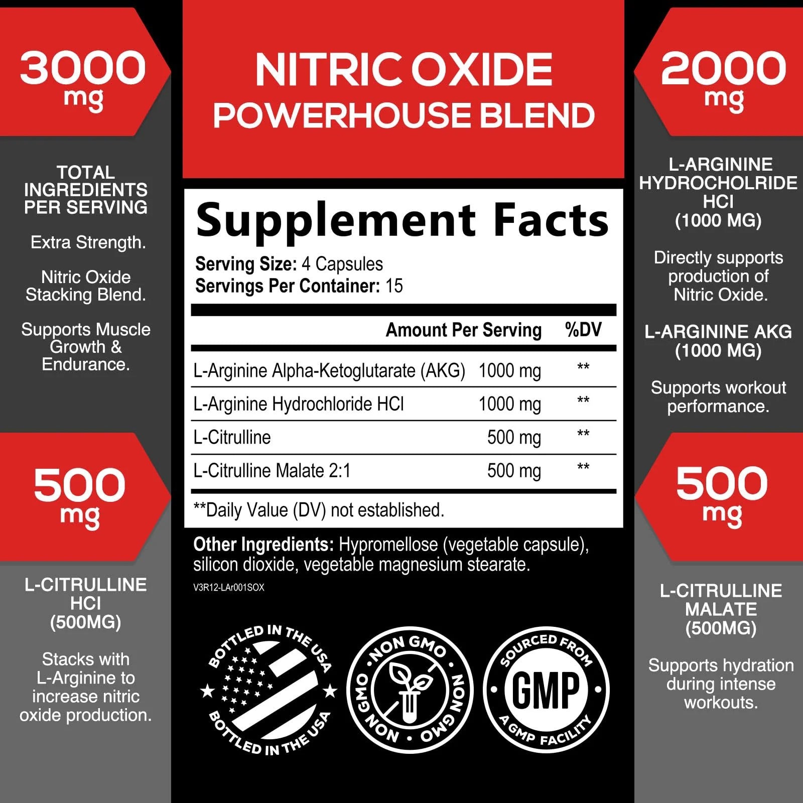 Extra Strength Nitric Oxide Booster 3000Mg - 3X Strength L-Arginine AKG & Citrulline Malate - Premium Nitric Booster Natural Energy, Muscle & Heart Support, Bottled in USA Men & Women - 60 Capsules