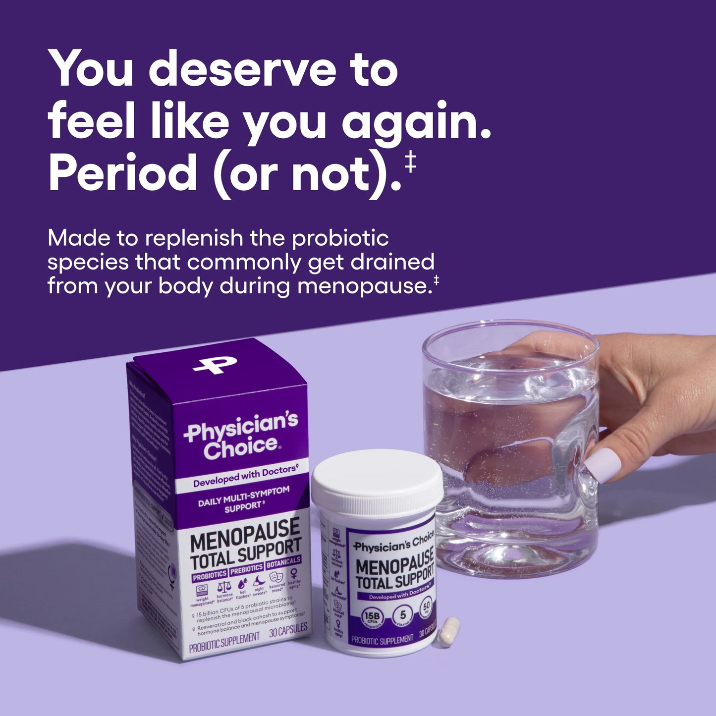 Physician'S Choice Menopause Probiotic Supplement for Women - Supports Hormone Balance, Hot Flashes, Night Sweats, Weight Management, Bloating & Gut Health - 30 Counts