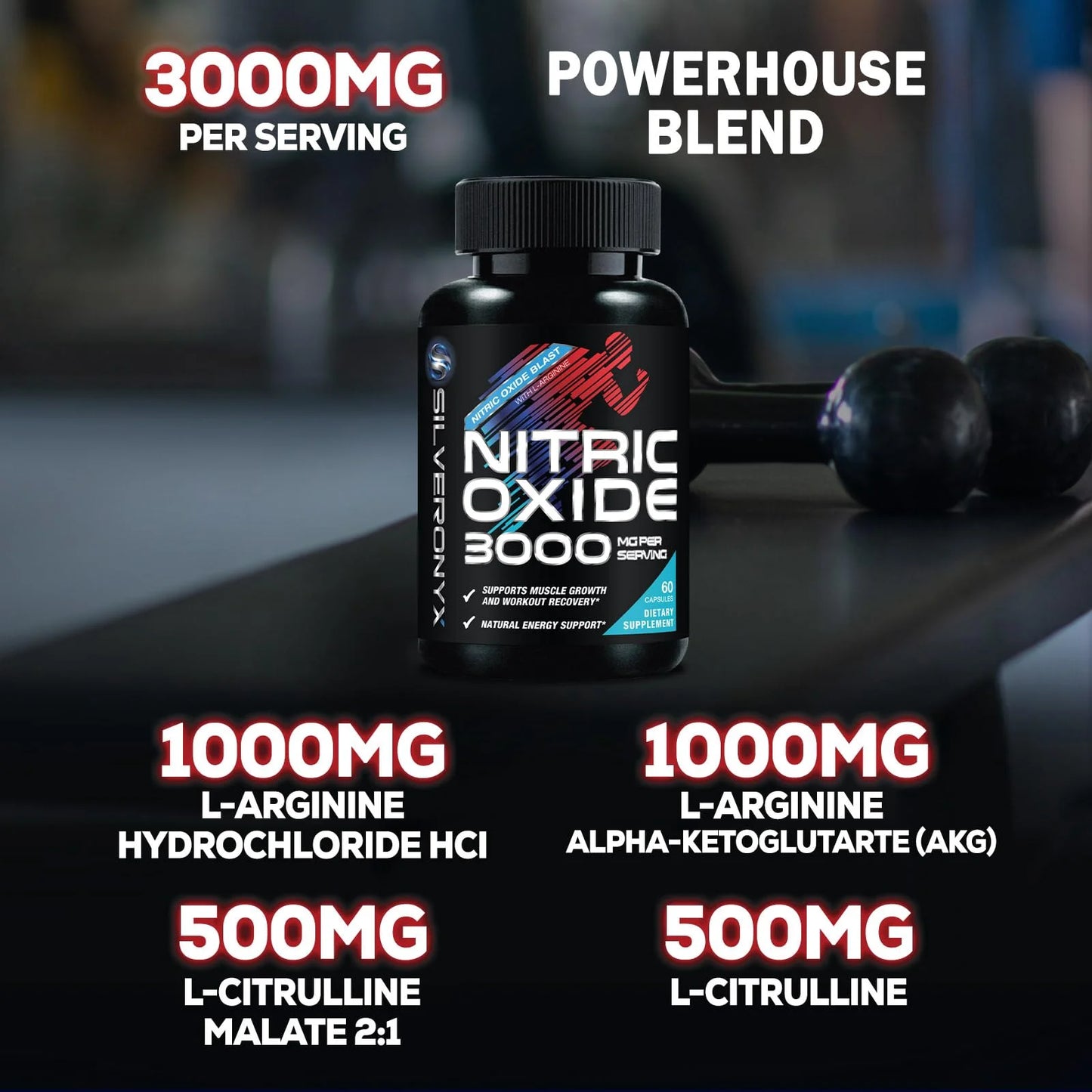 Extra Strength Nitric Oxide Booster 3000Mg - 3X Strength L-Arginine AKG & Citrulline Malate - Premium Nitric Booster Natural Energy, Muscle & Heart Support, Bottled in USA Men & Women - 60 Capsules