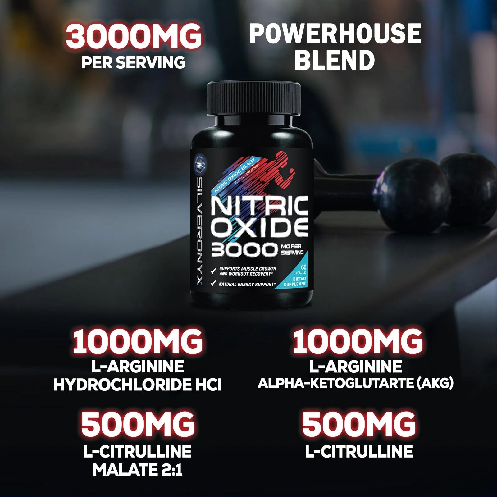 Extra Strength Nitric Oxide Booster 3000Mg - 3X Strength L-Arginine AKG & Citrulline Malate - Premium Nitric Booster Natural Energy, Muscle & Heart Support, Bottled in USA Men & Women - 60 Capsules