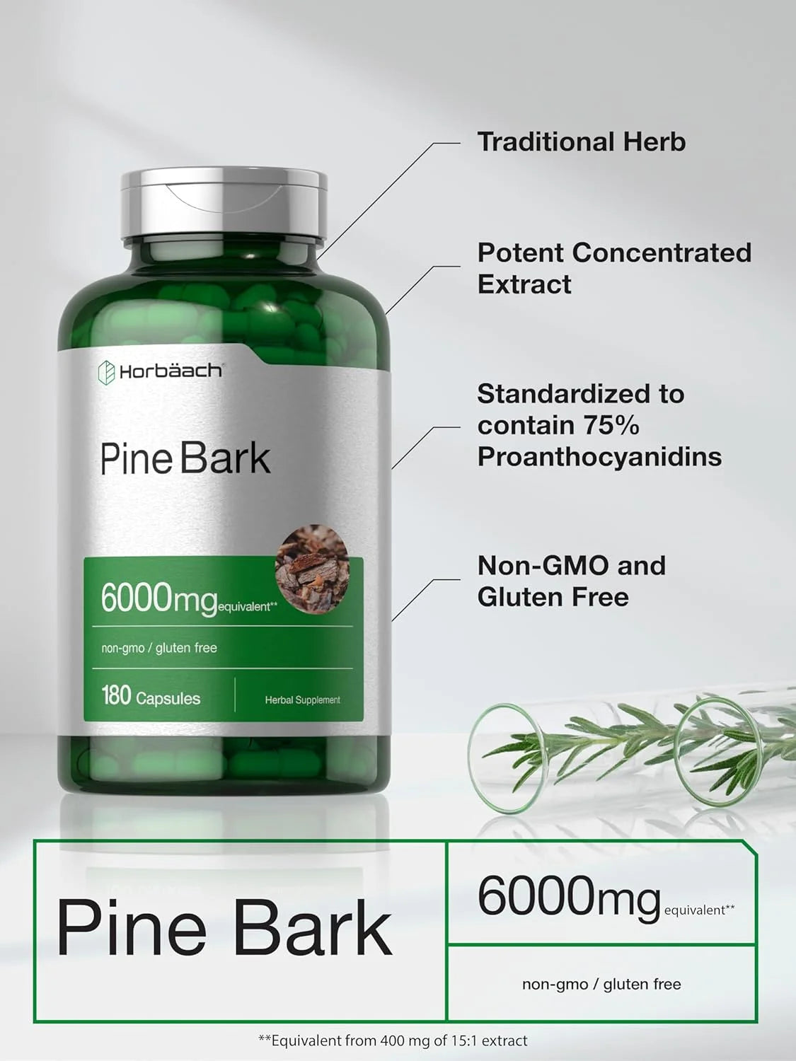 Pine Bark Extract 6000 Mg | 180 Capsules | Max Potency | by