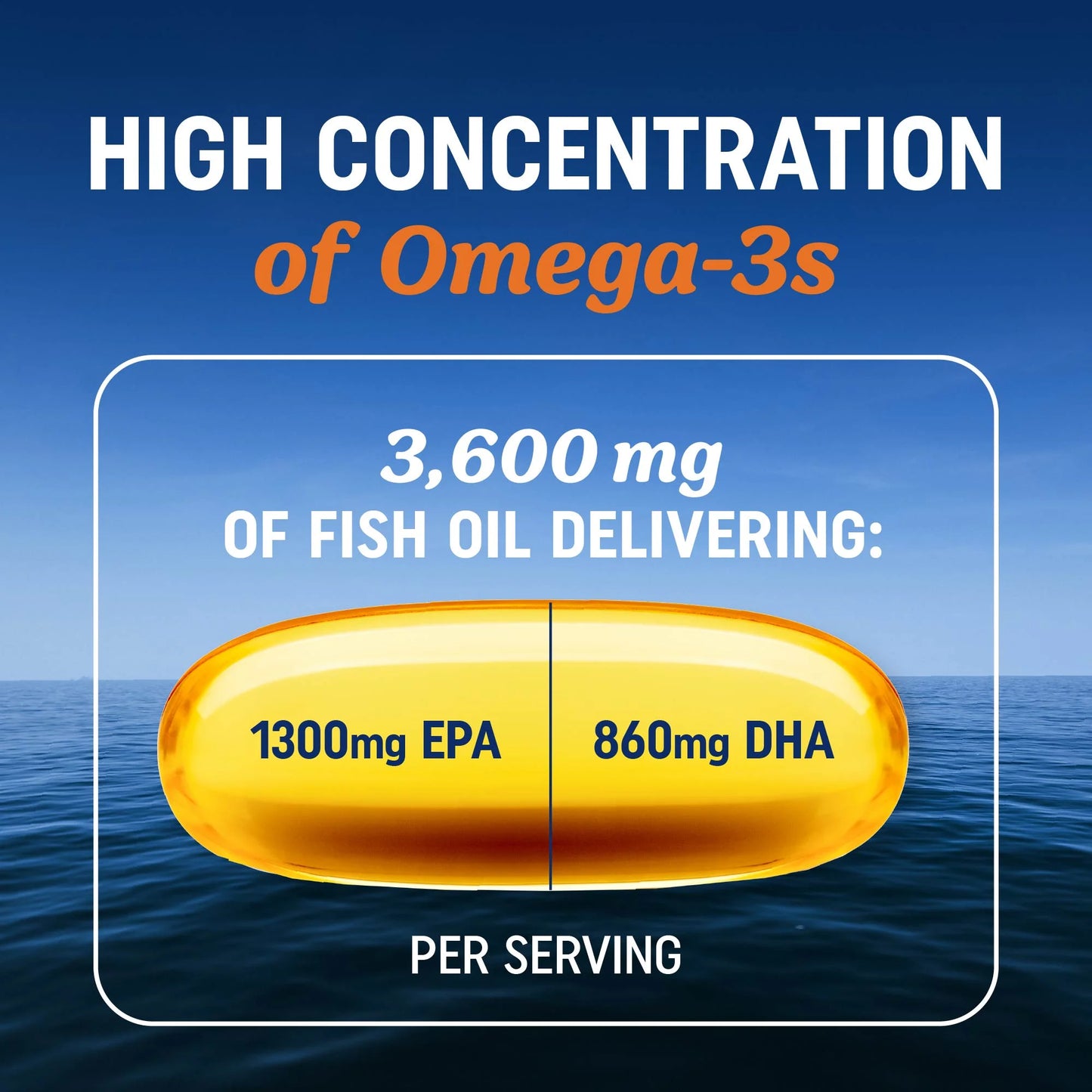 Triple Strength Omega 3 Fish Oil 3600 Mg | EPA & DHA | over 2100Mg Omega-3 Fatty Acids | 1300Mg EPA + 860Mg DHA | Burpless Fish Oil Omega 3 Supplements | 120 Ct