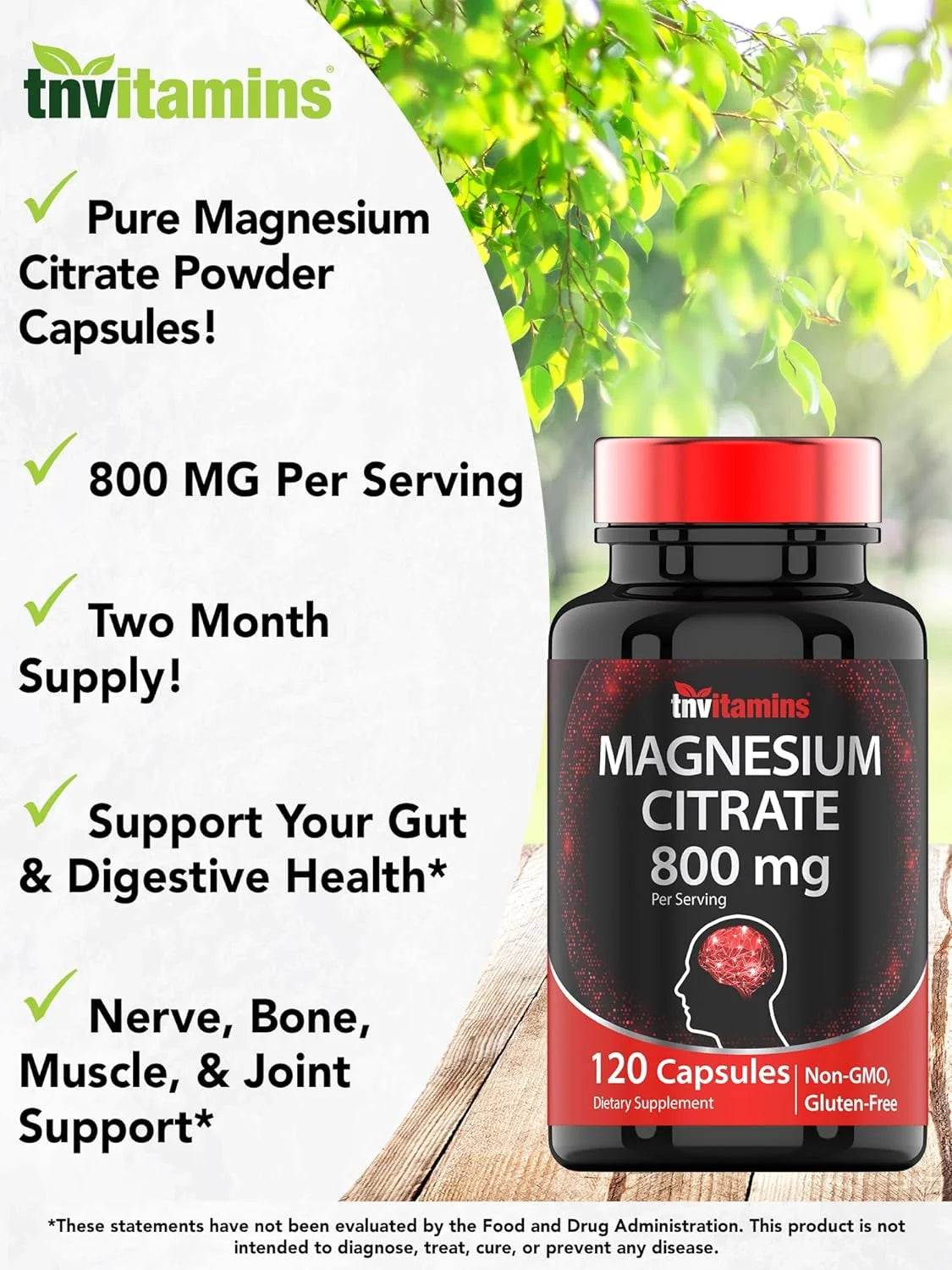 Magnesium Citrate 800Mg - Highly Absorbable, 120 Capsules