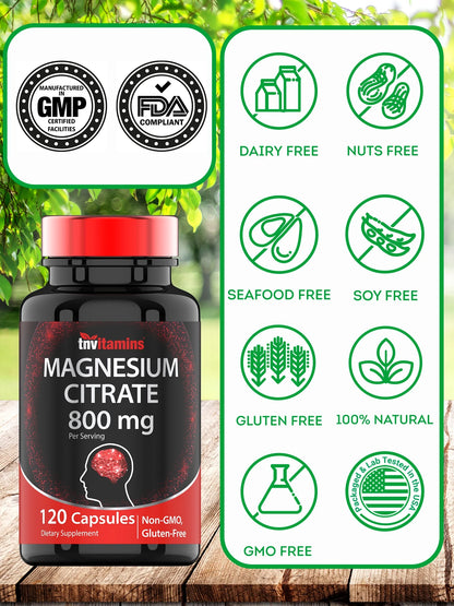 Magnesium Citrate 800Mg - Highly Absorbable, 120 Capsules