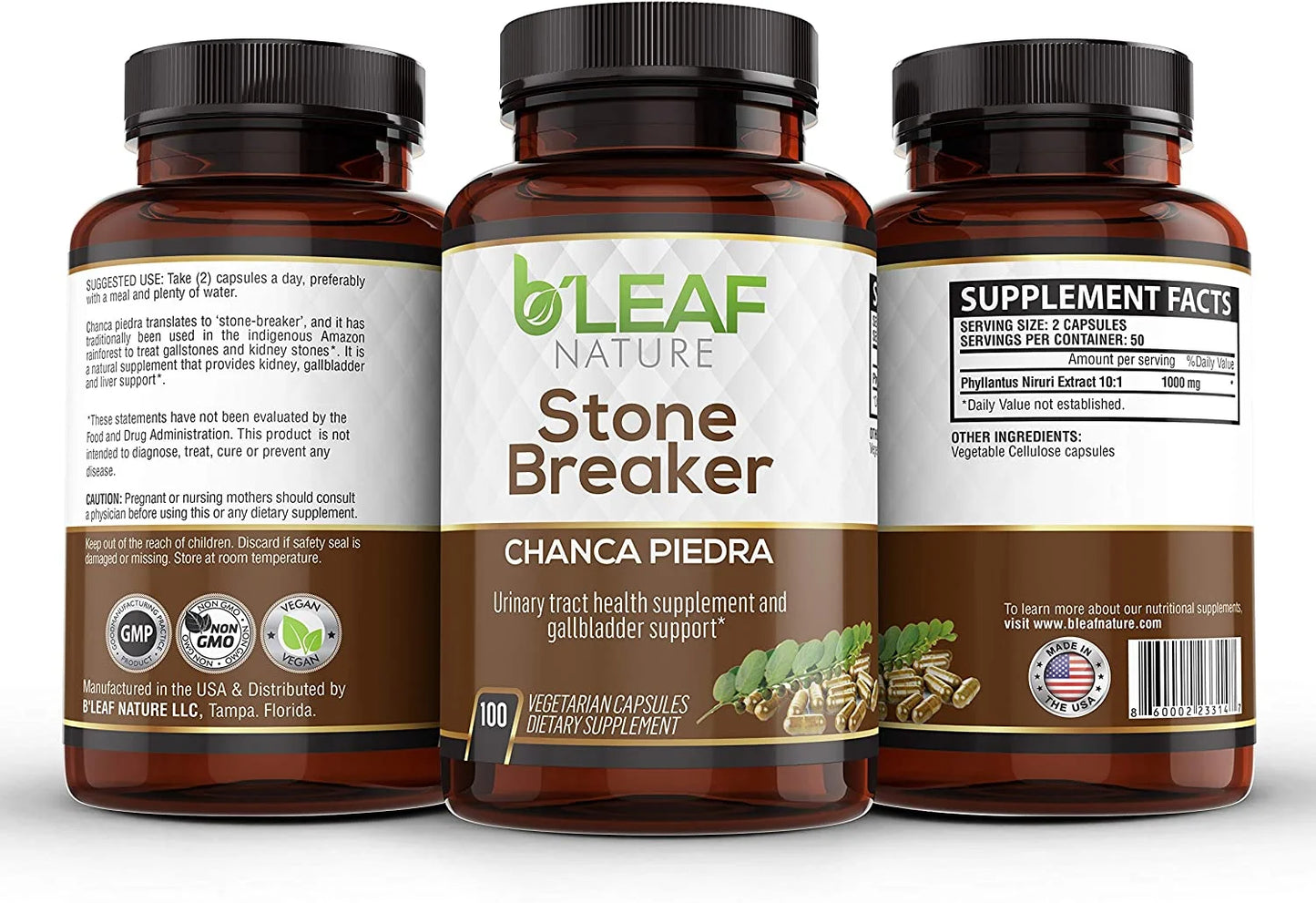 Stone Breaker Chanca Piedra Extract 1000Mg - Urinary Tract and Kidney Support - 100 Vegetarian Capsules