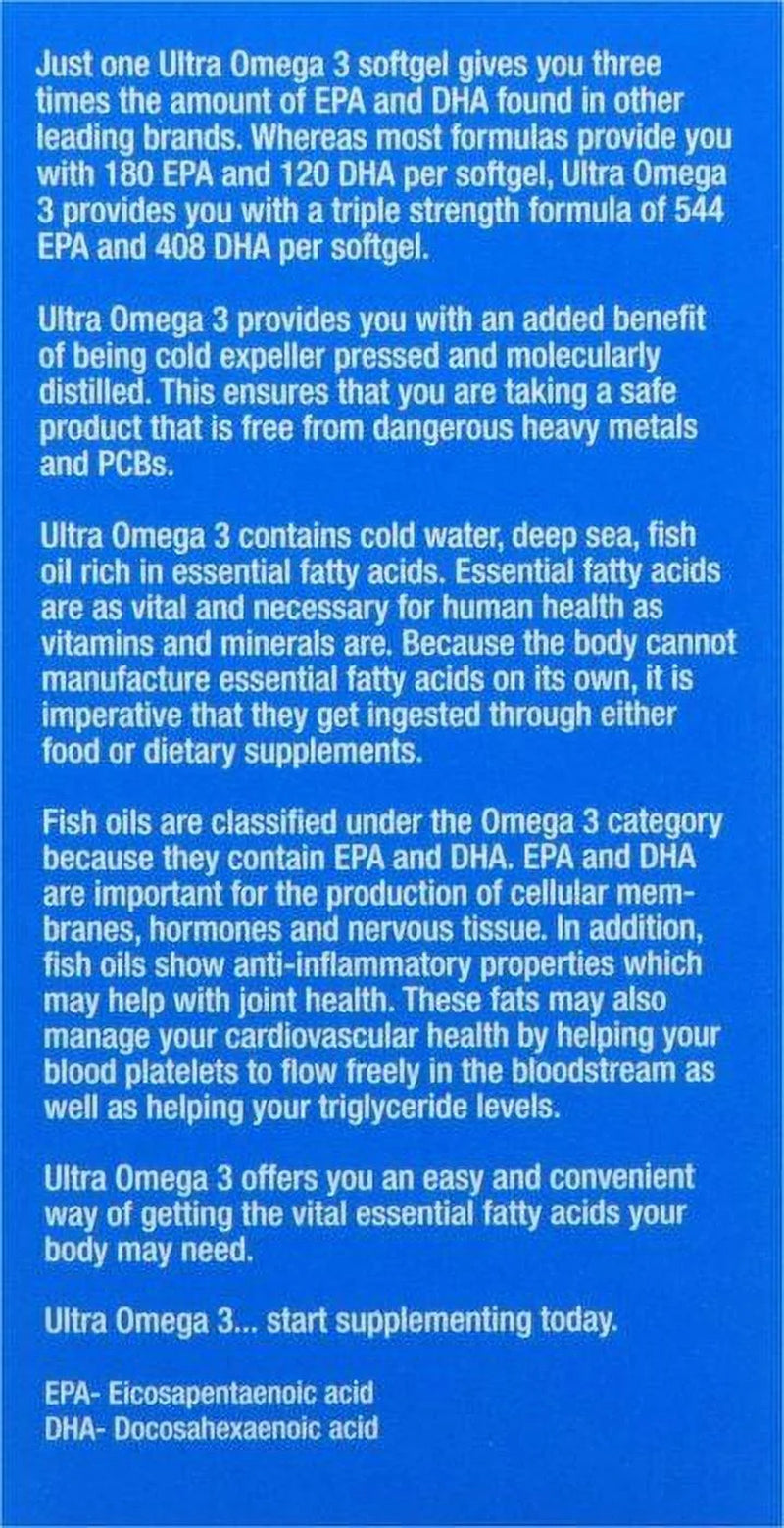 Ultra Omega 3 EPA / DHA Fatty Acids Support Joint Health, 30 Ct
