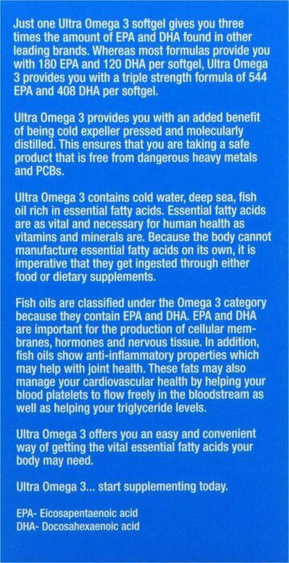 Ultra Omega 3 EPA / DHA Fatty Acids Support Joint Health, 30 Ct
