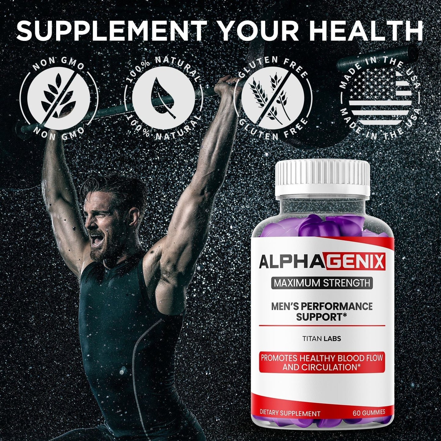 (1 Pack) Alphagenix Male Gums Advanced Support Supplement Alpha Genix 60 Gummies