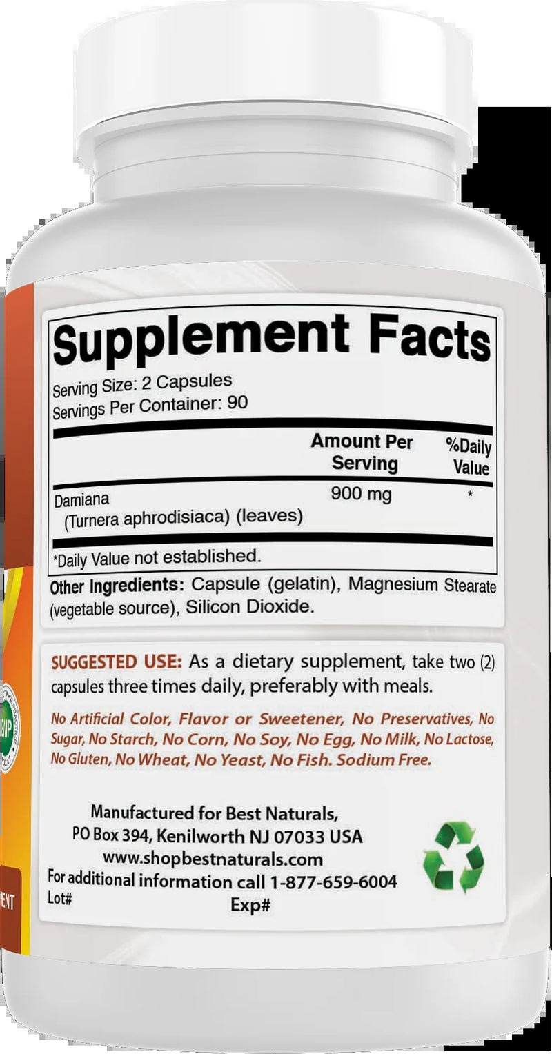 Damiana Leaves 450 Mg 180 Capsules | Supports Male and Female Reproductive Health