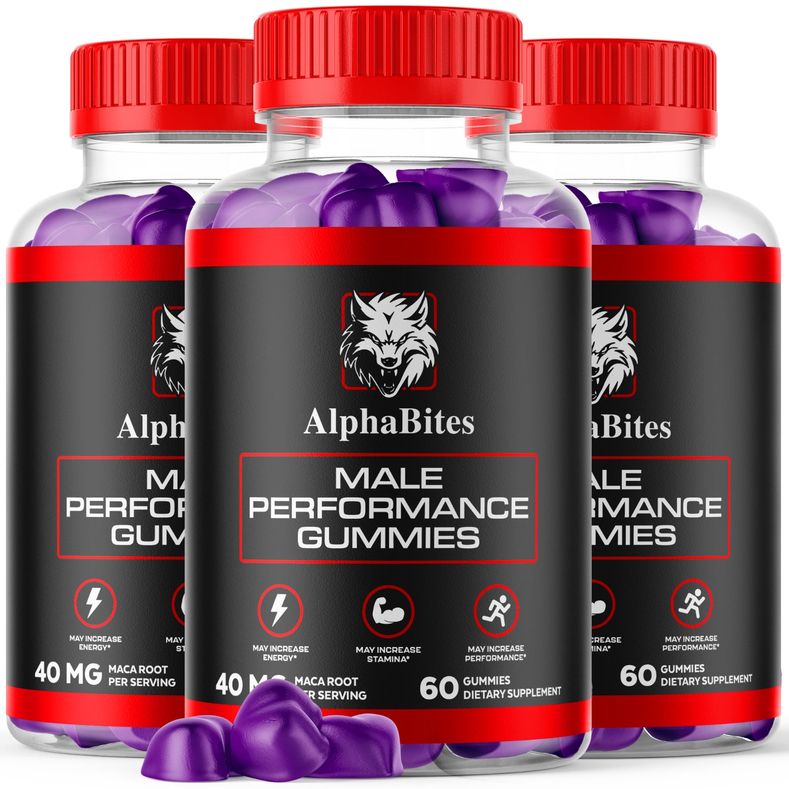 (3 Pack) Alpha Bites Male Gummies for Men Performance Alphabites (180 Gummies)