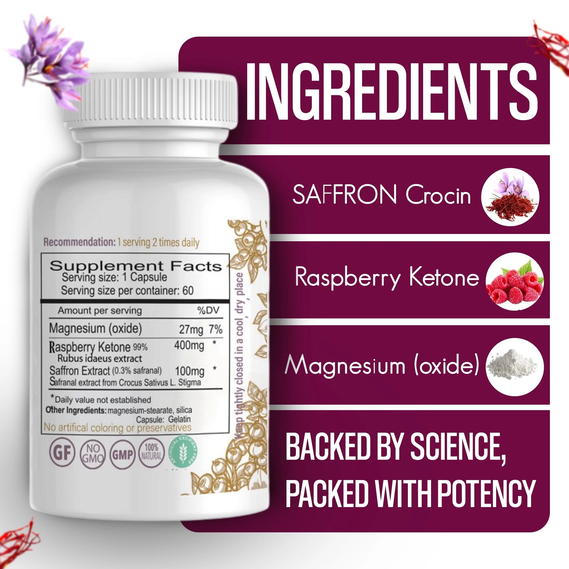 Perimenopause & Menopause Support Supplement – Saffron Extract, Raspberry & Magnesium – Hormonal Balance, Mood, Hot Flashes & Energy Relief – 60 Capsules