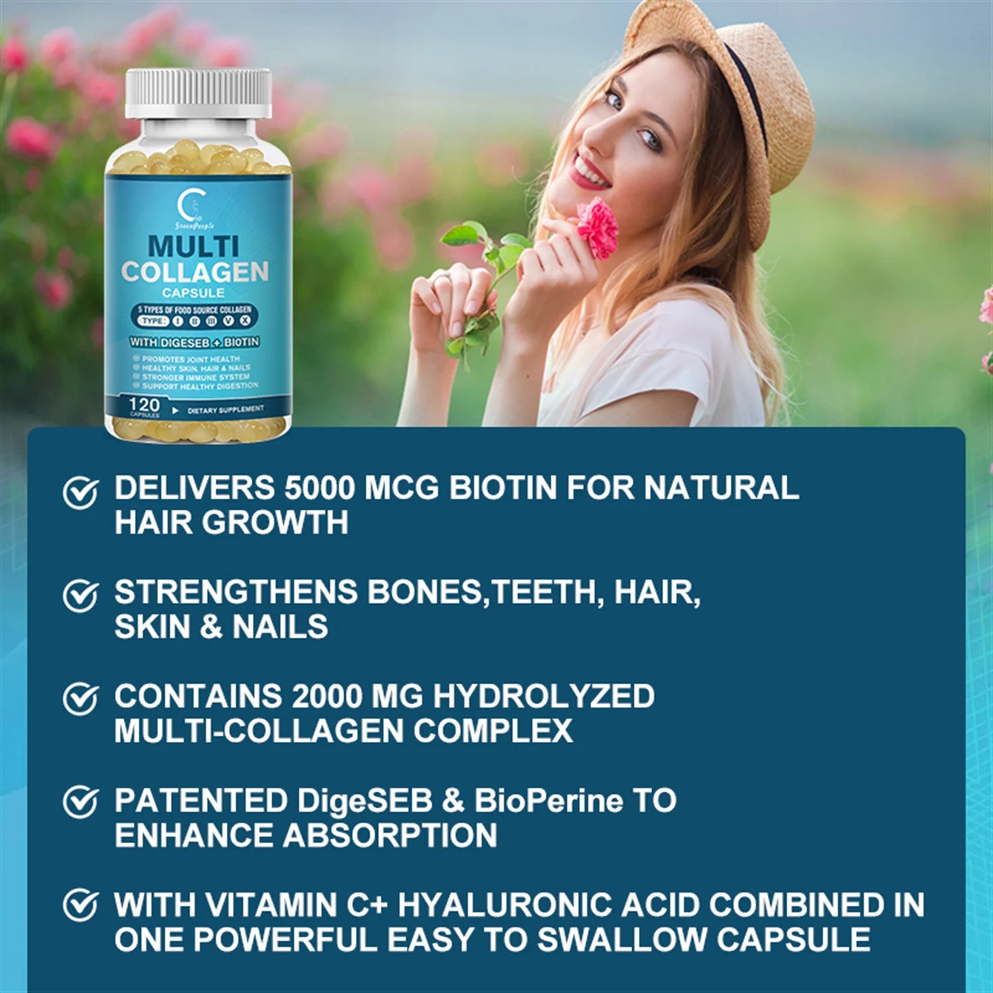 Multi-Collagen Capsules 5000Mg for Joints Hair Skin and Nails Healthy, 240 Capsules