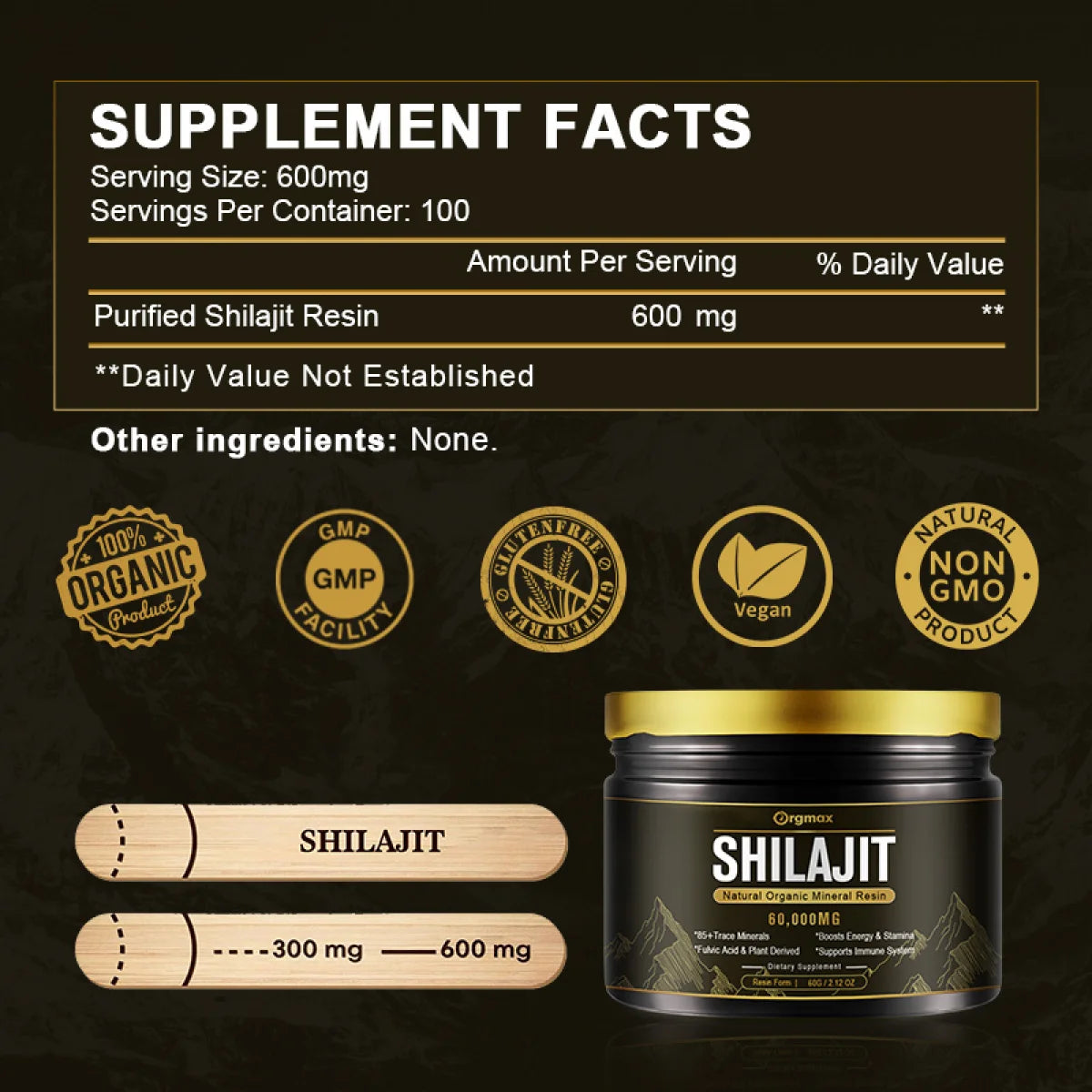 60,000MG Original Siberian Pure Shilajit, Support Metabolism & Immune System - 100 Serving / 60G