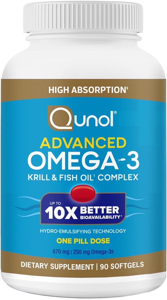 Advanced Omega 3 Krill and Fish Oil Complex, 10X Better Bioavailability, One Pill Dose, 250Mg EPA & DHA, Supports Brain, Eye, Heart and Joint Health, 90 Count (Pack of 1)